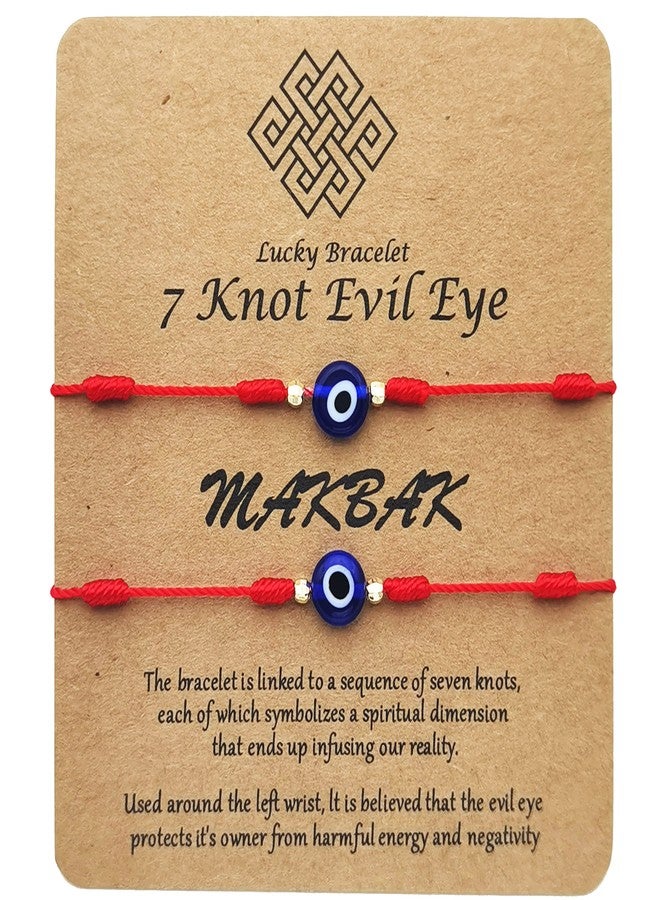 MAKBAK Evil Eye 7 Knot Lucky Bracelets for Women Men Adjustable Lucky Amulet Black Red String Bracelet for Protection Family Friends (Red, Bronze) - Image 1